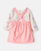 Baby Girl 3-Piece Bow Heart Print Long-Sleeve Dress Set - Ivory/Pink, image 2 of 6 slides