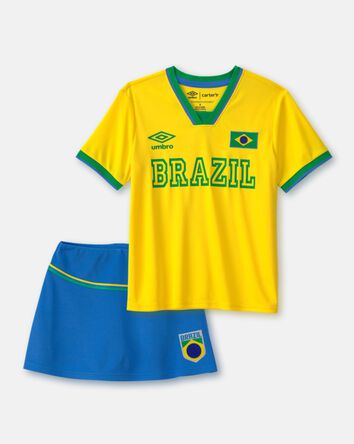 Girls 2-Piece Umbro Brazil Soccer Jersey & Skort Set - Blue/Yellow/Green, 