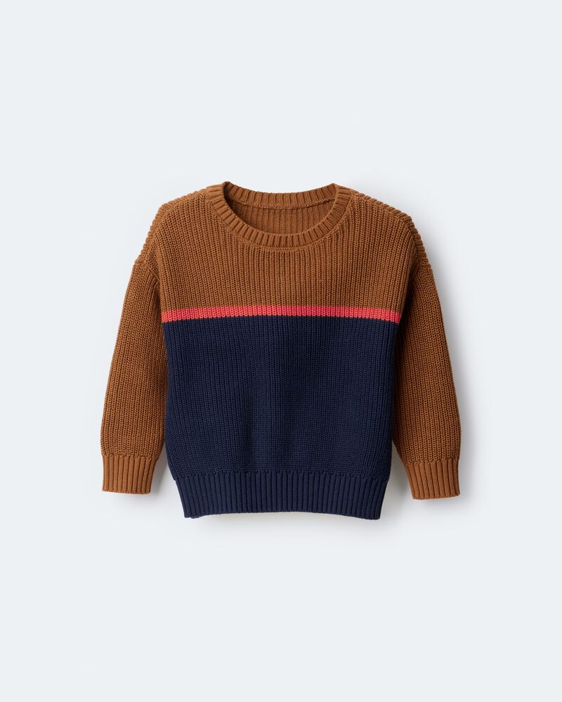 Toddler Boy Colorblock Pullover Sweater - Navy/Cinnamon, image 2 of 7 slides