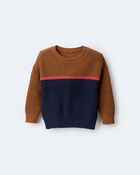 Toddler Boy Colorblock Pullover Sweater - Navy/Cinnamon, image 2 of 7 slides