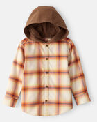 Toddler Boy Plaid Cotton Long-Sleeve Hooded Button-Down Shirt - Orange, image 1 of 3 slides
