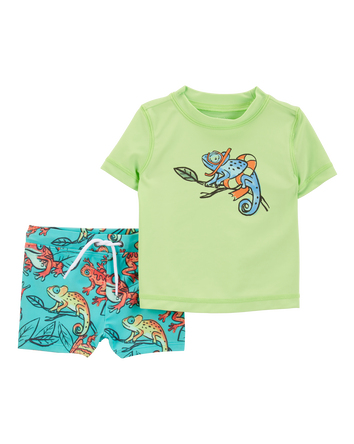 Baby Boy 2-Piece Iguana Rashguard & Swim Trunks, 