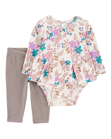 Baby Girl 2-Piece Floral Peplum Bodysuit Pant Set, 