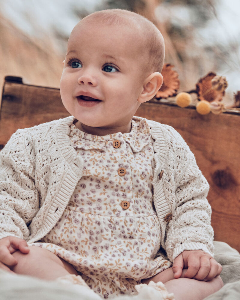 Baby Girl Organic Cotton Pointelle Sweater, image 4 of 5 slides