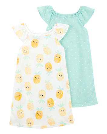 Girls 2-Pack Pineapple Nightgowns -Green/Yellow, 