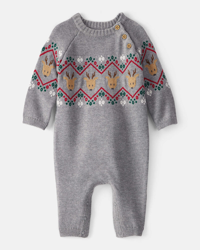 Baby Boy Fair Isle Long-Sleeve Jumpsuit - Grey, image 1 of 4 slides
