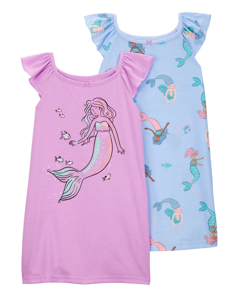 Toddler 2-Pack Mermaid Ruffle-Sleeve Nightgowns - Purple/Blue, image 1 of 4 slides