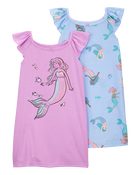 Toddler 2-Pack Mermaid Ruffle-Sleeve Nightgowns - Purple/Blue, image 1 of 4 slides