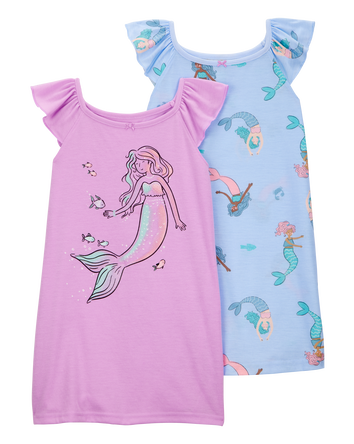 Toddler 2-Pack Mermaid Ruffle-Sleeve Nightgowns - Purple/Blue, 