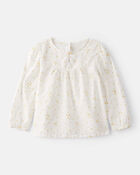 Toddler Girl Star Print Cotton Long-Sleeve Top - White, image 1 of 3 slides