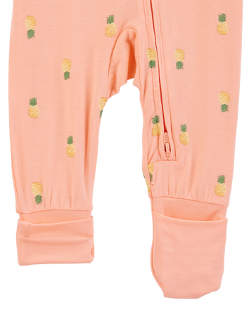 Baby Girl Pineapple Print 2-Way Zip PurelySoft Convertible Foot Sleep & Play Pajamas - Coral, 