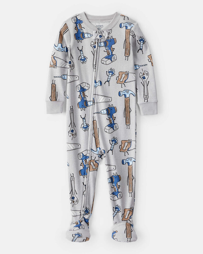 Baby Boy Construction Print 100% Cotton Long-Sleeve Snug Fit 1-Piece Pajamas, image 1 of 4 slides