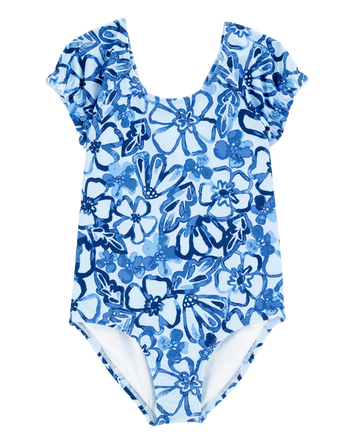Toddler Girl 1-Piece Floral Swimsuit - Blue, 