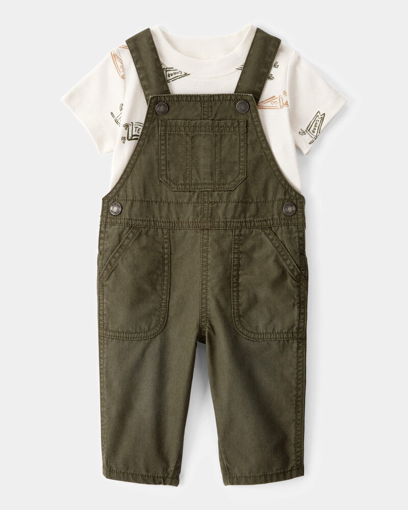 Baby 2-Piece Team Champ Tee & Overall Set - Ivory/Olive, image 1 of 6 slides