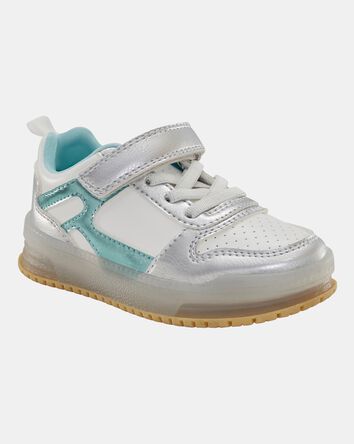 Toddler Light Up Metallic Sneakers - Silver/Aqua, 