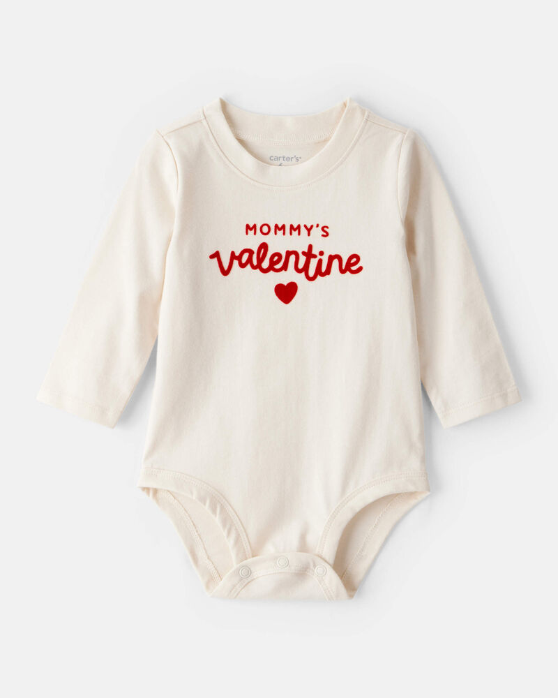 Baby Boy Mommy's Valentine Long-Sleeve Graphic Bodysuit - Cream, image 1 of 4 slides