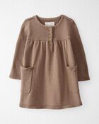 Baby Organic Cotton Ribbed Sweater Knit Dress in Light Brown, image 1 of 5 slides