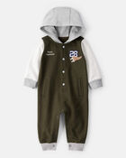 Baby Varsity Hooded Jumpsuit - Green/Grey, image 1 of 4 slides