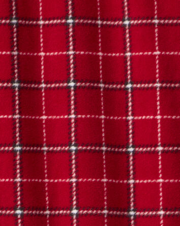 Kid Plaid Print Fleece Long-Sleeve Loose Fit 1-Piece Pajamas - Red, 