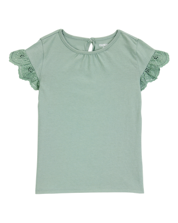 Toddler Flutter Sleeves Short-Sleeve Fashion Top - Green, 