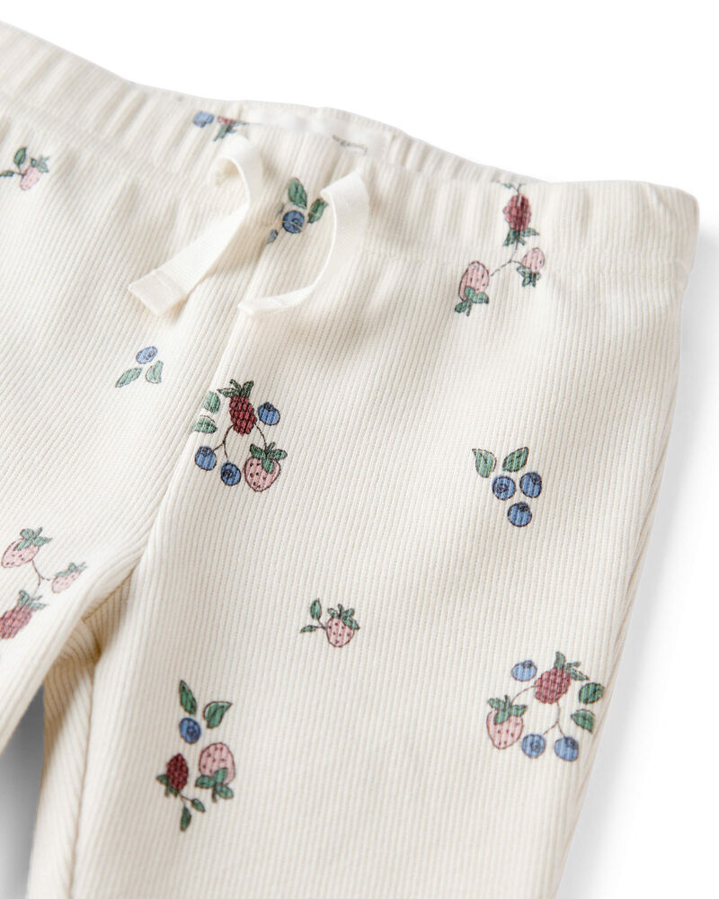 Baby Girl Organic Cotton Ribbed Knit Pants in Berry Blossom Print, image 3 of 5 slides