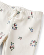 Baby Girl Organic Cotton Ribbed Knit Pants in Berry Blossom Print, image 3 of 5 slides