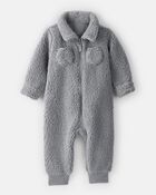 Baby Boy Sherpa Pocket Zip-Up Jumpsuit - Grey, image 1 of 3 slides