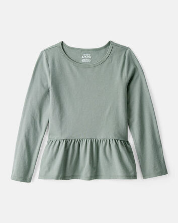 Girls Long-Sleeve Peplum Top - Green, 