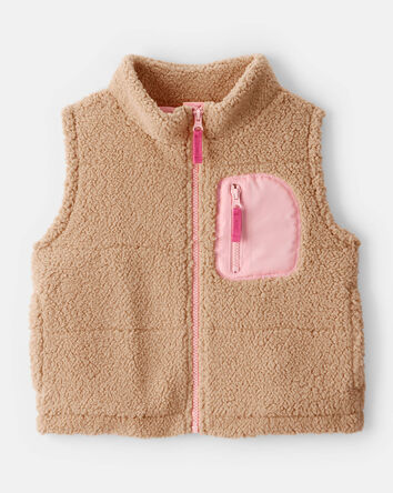 Girls Sherpa Vest - Brown, 