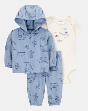 Baby Dog 3-Piece Cardigan Set - Blue/White, 