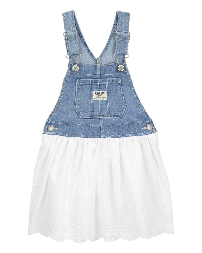 Toddler Stretch Denim Eyelet Jumper Dress, image 1 of 5 slides