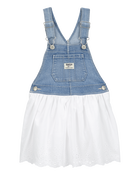 Toddler Stretch Denim Eyelet Jumper Dress, image 1 of 5 slides