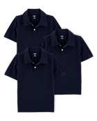 Kid 3-Pack Pique Uniform Polo Shirts - Navy, image 1 of 3 slides