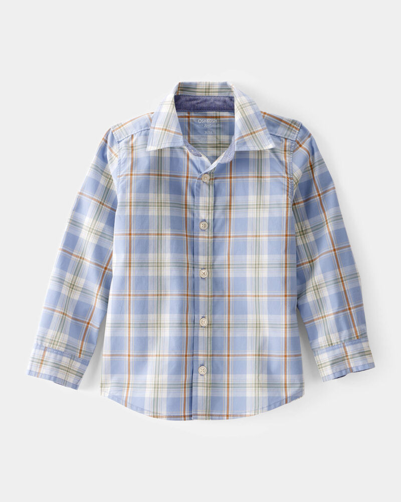 Toddler Boy Poplin Plaid Button-Front Shirt  -Blue/Orange/White, image 1 of 4 slides