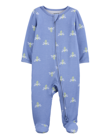 Baby Girl Bee Print Zip-Up PurelySoft Sleep & Play Pajamas, 