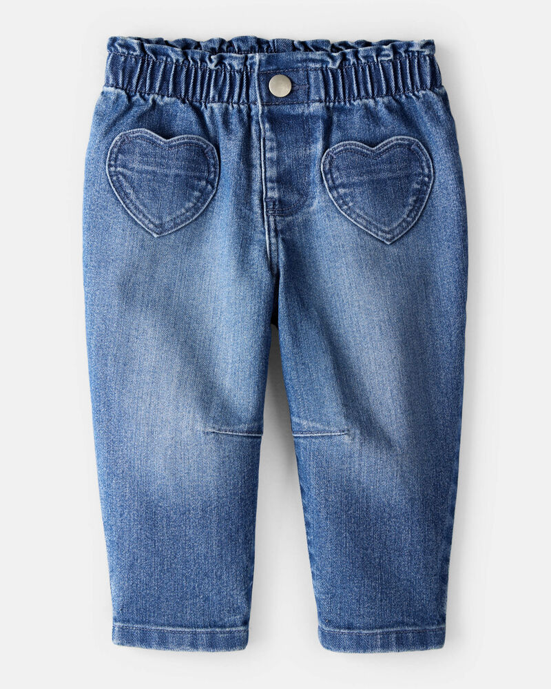 Baby Girl Heart Pocket Barrel Jeans - Blue, image 1 of 5 slides