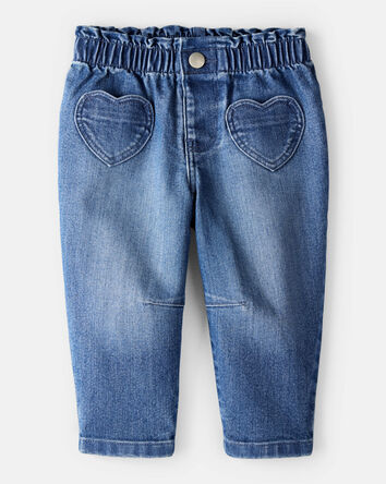 Baby Girl Heart Pocket Barrel Jeans - Blue, 