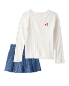 Girls 2-Piece Cherry Embroidered Top & Pleated Skort Set - Ivory/Navy, image 1 of 6 slides
