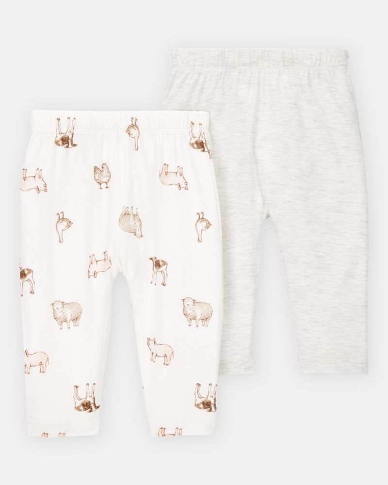 Baby Girl 2-Pack PurelySoft Pull-On Pants - Grey/Ivory, image 1 of 5 slides