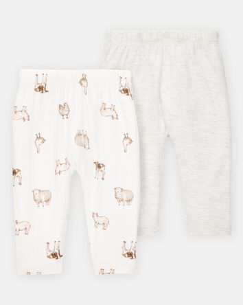 Baby Girl 2-Pack PurelySoft Pull-On Pants - Grey/Ivory, 