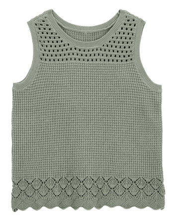 Kid Pointelle Crotchet Knit Tank - Green, 