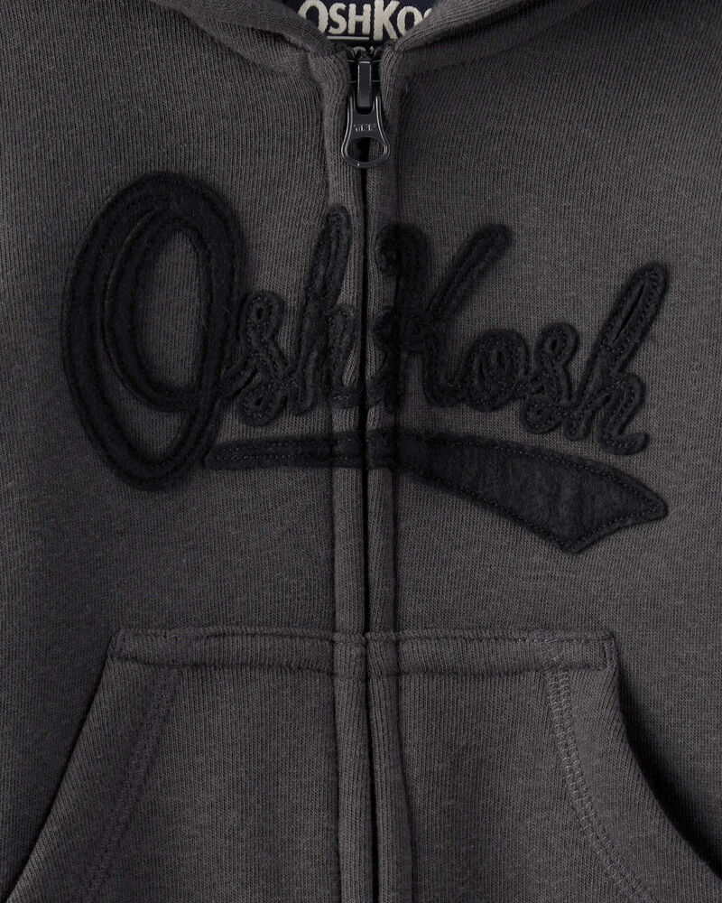 Baby Boy Fleece Hooded Zip-Up Jacket - Black, image 3 of 4 slides