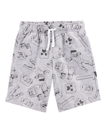Kid Minecraft Print Drawstring Shorts - Grey, 