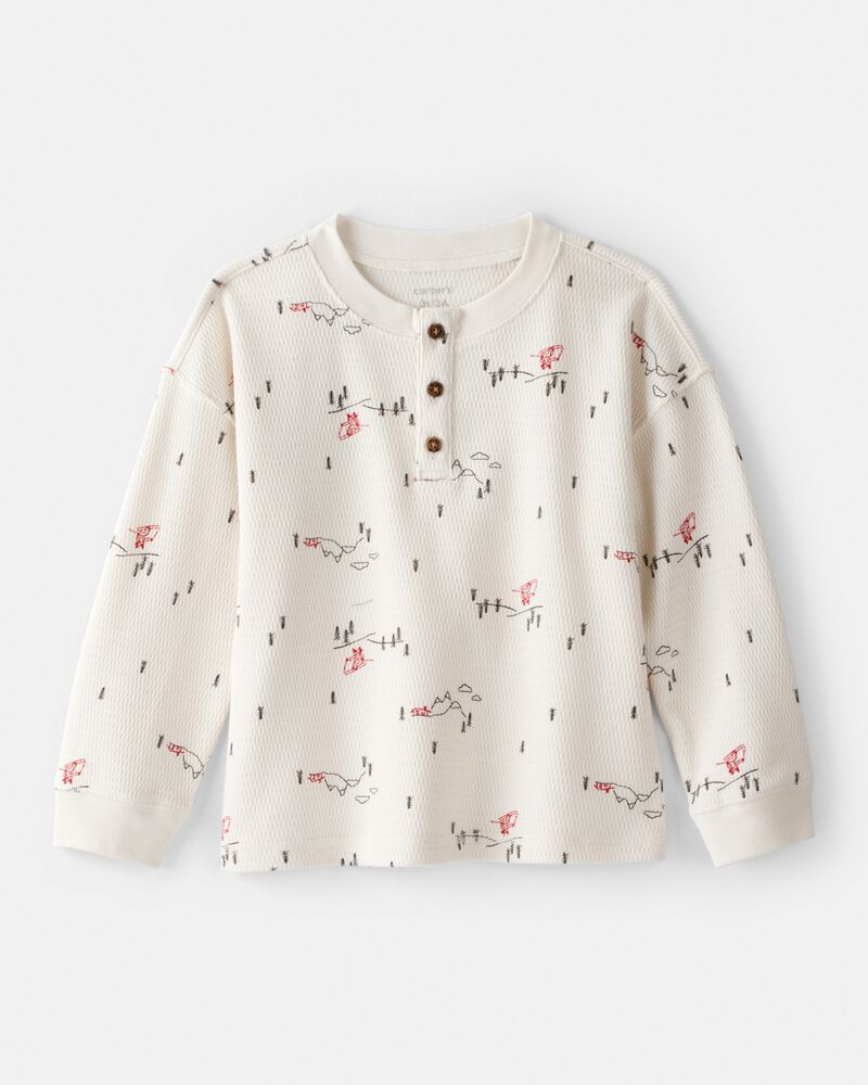 Toddler Boy Skiing Henley T-Shirt - Cream, image 1 of 4 slides