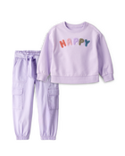 Baby Girl 2-Piece Purple Pullover Sweatshirt & Cotton Cargo Joggers Set - Purple, image 1 of 8 slides
