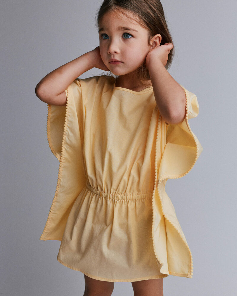 Toddler Girl Pom-Pom Swim Coverup - Yellow, image 1 of 5 slides