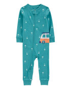 Toddler Boy Car Palm Tree Snug Fit Cotton Footless 1-Piece Pajamas - Turquoise, image 1 of 4 slides