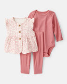 Baby 3-Piece Floral Little Vest Set - Pink, image 1 of 5 slides