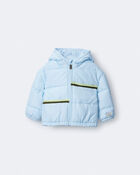 Toddler Boy Zip-Up Hooded Puffer - Light Blue, image 2 of 7 slides