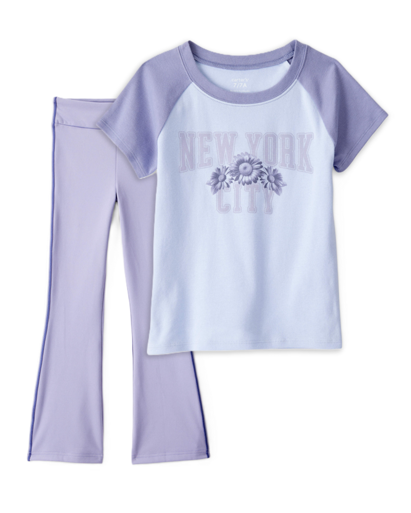 Girls 2-Piece New York Short-Sleeve Graphic Tee & Flare Pants Set - Blue, image 1 of 7 slides